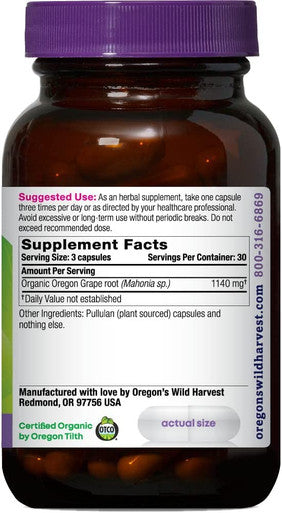 Oregons Wild Harvest Organic Oregon Grape Berberine Supplement 1140 mg 90 Count