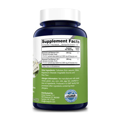 Nusapure Graviola 5,000 mg Equivalent per caps. 180 Veggie Caps (Non-GMO, , Extract 10:1)
