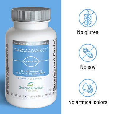 ScienceBased Health Omegaadvance Omega-3 Fish Oil Supplement - Pure - No Metals Or Contaminants - 1000 Mg. Epa & Dha - Triglyceride Form - Lutein & Zeaxanthin - 60 Softgels