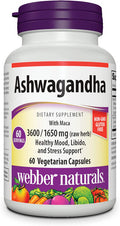 Webber Naturals Ashwagandha with Maca 3600 mg of Ashwagandha Root with 1650 mg of Maca Root Per Pill 60 Vegetarian Capsules Gluten NonGMO