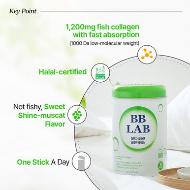 BB LAB Low Molecular Collagen Biotin Plus Halal Collagen Powder Supplement Korean Marine Collagen Fish Collagen Peptides Biotin Vitamin C Fast Absorption Shine Muscat Flavor