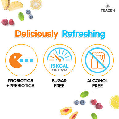 Teazen 5 Flavors 50 Sticks Variety Pack Kombucha Lemon Peach Berry Pineapple Citron Flavor (50 Sticks)