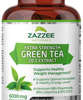 Zazzee Extra Strength Green Tea 20:1 Extract, 6000 mg Strength, 150 Vegan Capsules, 50% EGCG, 98% Polyphenols and 80% Catcehins, Potent 20x Extract, Up to 5 Month Supply, Vegan, All-Natural