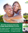 Zazzee Grape Seed Extract 20,000 mg Strength, 180 Vegan Capsules, 95% Polyphenols (Proanthocyanidins), Potent 50:1 Extract, 400 mg per Capsule, 6 Month Supply, Non-GMO and All-Natural