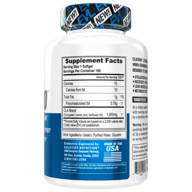 Evlution EVL CLA 1000, Conjugated Linoleic , Weight Loss Supplement, Metabolism Support, Stimulant-Free (180 Servings)