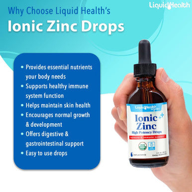 Liquidhealth Ionic Zinc High Potency Drops Pure Zinc Trace Mineral Liquid Vitamin Supplement for Adults & Kids Over 4 - Immune Boosting Digestive Support Skin & Wound Health - Vegan Non-GMO (2 oz)