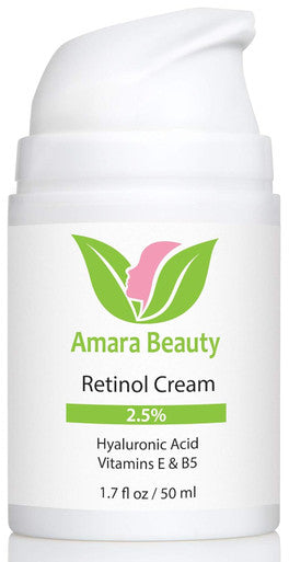 Amara Beauty Retinol Cream For Face 2.5% With Hyaluronic Acid & Vitamins E & B5 1.7 Fl. Oz.