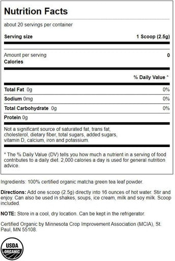 Swanson 100% Organic Matcha Green Tea 1.76 Ounce (50 g) Pwdr (2 Pack)