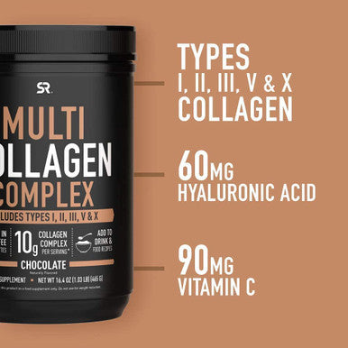 Multi Collagen Protein Powder Type I II III V X with Hyaluronic Acid Vitamin C 5 Types of Food Based Collagen Great in Coffee Protein Drinks NonGMO Verified 30 Servings Chocolate