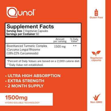 Turmeric Curcumin Softgels Qunol with Ultra High Absorption 1500mg Joint Support Dietary Supplement Extra Strength 180 Softgels
