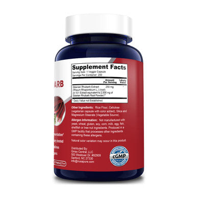 Siberian Rhubarb 10:1 Extract 2500mg - 200 Veggie Capsules (Vegetarian, Non-GMO & Gluten-Free)