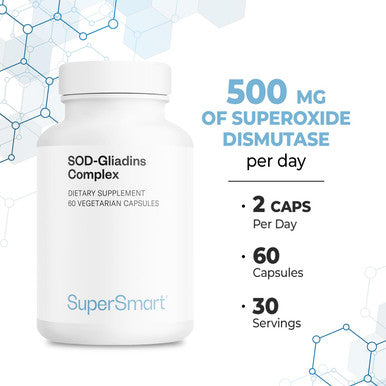 Supersmart SODGliadins Complex 500 mg Per Day Melon Extract Powerful Antioxidant Supplement Immune System Booster Help Protect Tissues Cells NonGMO 60 Vegetarian Capsules