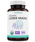 PURE CO Organic Lions Mane Supplement Capsules USDA Organic Mushroom Supplement Capsules with 1000mg Lion's Mane 10:1 Extract per Serving with 30% Polysaccharides Vegan and Non GMO 1 Month Supply