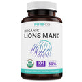 PURE CO Organic Lions Mane Supplement Capsules USDA Organic Mushroom Supplement Capsules with 1000mg Lion's Mane 10:1 Extract per Serving with 30% Polysaccharides Vegan and Non GMO 1 Month Supply