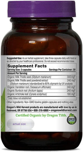 Oregons Wild Harvest Organic Milk Thistle Dandelion Capsules 80 Silymarin Burdock and Artichoke 90 Ct