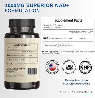 Nad Supplement 1000Mg - Pure Nad Supplement For Anti-Aging, Highest Potency Nad+ Supplement For Women And Men, 60 Capsules