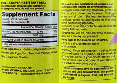 Mason Natural Collagen Plus Vitamin C 1480 Mg 120 Capsules