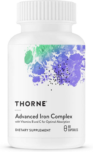THORNE Advanced Iron Complex Complete Blood Support Formula Elemental Iron Folate B and C Vitamins for Optimal Absorption Chelated Iron Supplement Gluten Dairy and Soy Free 60 Capsules