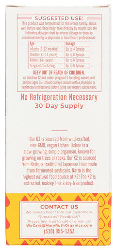 Maryruth's Mary Ruth's Vitamin D3 Plus K2 Spray Unflavored Organic 1 Fl Oz
