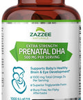 Zazzee Extra Strength Prenatal DHA, 500 mg, 180 Enteric Coated Softgels, 1000 mg Omega 3Ãƒâ€šÃ¢â‚¬â„¢s, 1000 IU Vitamin D3, Burp Free, No Fishy Aftertaste, Superior Triglyceride Form, Purified Deep Sea Fish Oil