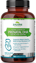 Zazzee Extra Strength Prenatal DHA, 500 mg, 180 Enteric Coated Softgels, 1000 mg Omega 3Ãƒâ€šÃ¢â‚¬â„¢s, 1000 IU Vitamin D3, Burp Free, No Fishy Aftertaste, Superior Triglyceride Form, Purified Deep Sea Fish Oil