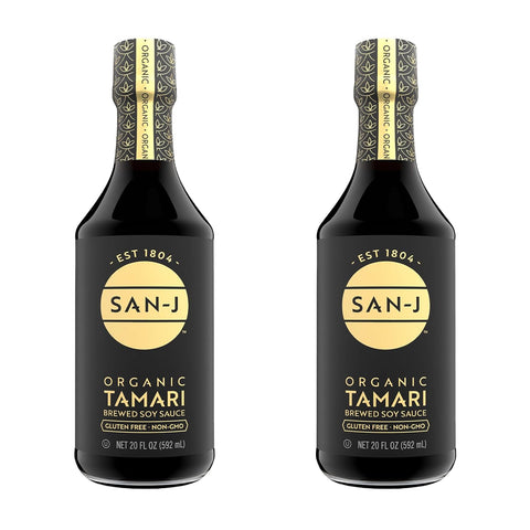 San-J - Organic Gluten Free Tamari Soy Sauce with 50% Less Sodium - Made with 100% Whole Soy - Specially Brewed - 10 oz. Bottle