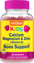 Kid'S Calcium, Magnesium, Zinc + Vitamin D3 Gummies By Wellyeah Bone, Muscle And Nerve Health Support, Immune Support For Men And Women Gluten Free, Non Gmo Raspberry Flavor 60 Count