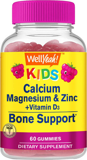 Kid'S Calcium, Magnesium, Zinc + Vitamin D3 Gummies By Wellyeah Bone, Muscle And Nerve Health Support, Immune Support For Men And Women Gluten Free, Non Gmo Raspberry Flavor 60 Count
