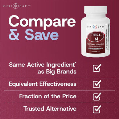 Gericare Thera High Potency Multivitamin With Mineral Caplets, Nutritional Supplement, 100 Count (Pack Of 1)
