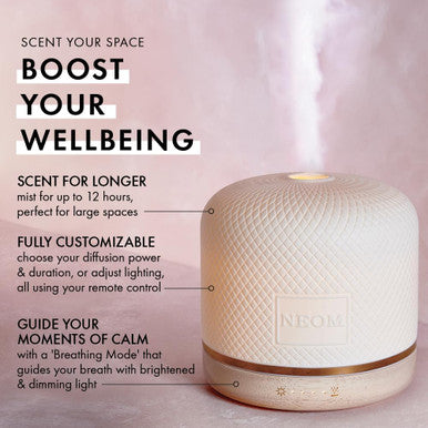 Neom Wellbeing Pod Luxe | Premium Ultrasonic Essential Oil Diffuser | Ceramic Cover, Remote Control, Led Light & Timer | Aromatherapy Diffuser | Home Fragrance