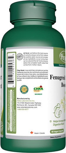VORST Fenugreek Milkflow Booster 1000mg (500mg Per Capsule) 90 Vegan Capsules Lactation Supplement for Increased Breast Milk Supply Suitable Includes 6mg Sweet Fennel Extract 1 Bottle