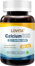 Lovita Calcium Citrate 800 mg with Magnesium Vitamin D3 and K2 Bone Strength and Density Supplement for Women and Men Supports Teeth Immune Health Gluten NonGMO 120 Vegan Tablets