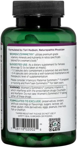 Vitanica Women's Symmetry High Potency Multivitamin and Mineral Vegan 90 Capsules
