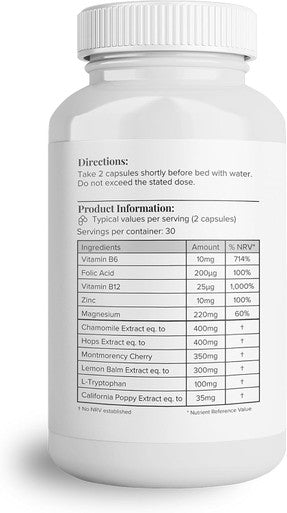 Hey Nutrition Night Time Complex with 100mg L-Tryptophan Chamomile & Lemon Balm Natural Supplement for Sleep & Relaxation - Non-GMO 60 Vegetarian Capsules