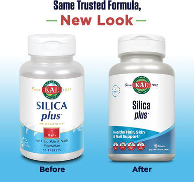 Kal Silica Plus, Silica Gel With Horsetail Extract, Healthy Hair, Skin & Nails Support, Maximum Absorption, Vibrant Hair, Glowing Skin Supplement, Vegan, Gluten Free, 90 Serv, 90 Quick Dissolve Tabs