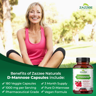 Zazzee D-Mannose, 1000 Mg Per Serving, 180 Vegan Capsules, 3 Month Supply, Potent & Fast-Acting, 100% Pure, Natural Cleansing Sup