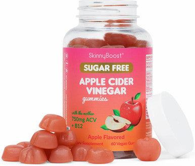 SkinnyBoost - Vegan Apple Cider Vinegar Gummies for Natural Weight Loss, Detox & Immune Support. Made w/ The Mother & Vitamin B - Non-GMO, Sugar & Corn Syrup Free - 750 MG- Made in The USA