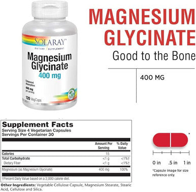 Magnesium Glycinate 400 mg (Pack of 2) Solaray 120 VCaps