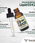 Vitamin D3 K2 Liquid Drops 5000 IU of D3 and 200mcg of 99.9 AllTrans Patented K2 MK7 K2Vital Max Absorption Immune Support for Kids and Adults 30 Servings by Double Wood Supplements
