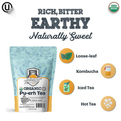 Fermentaholics Usda Organic Loose-Leaf Pu-Erh Tea - Perfect For Homebrewing Kombucha Hot Tea And Iced Tea - Ou her Premium Taste Aroma And Flavor