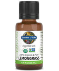 Garden of Life Essential Oil, Lemongrass 0.5 fl oz (15 mL), USDA Organic & Pure, Clean, Undiluted & Non-GMO - for Diffuser, Aromatherapy, Meditation - Cleansing, Relaxing, Calming, Cleaning