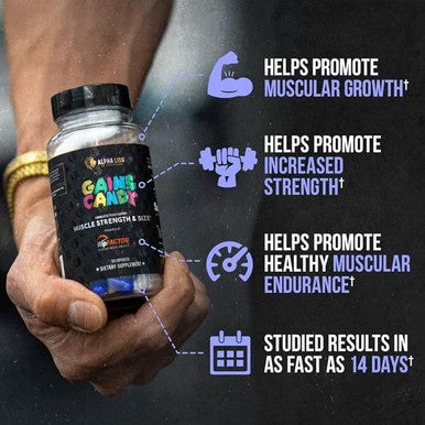 ALPHA LION Gains Candy, Supplement Pills for Muscle Growth, Size, & Strength, Nitric Oxide Booster, Muscle Builder, Use Daily to Upgrade Energy & Workout Performance, 60 Capsules (RipFACTOR )