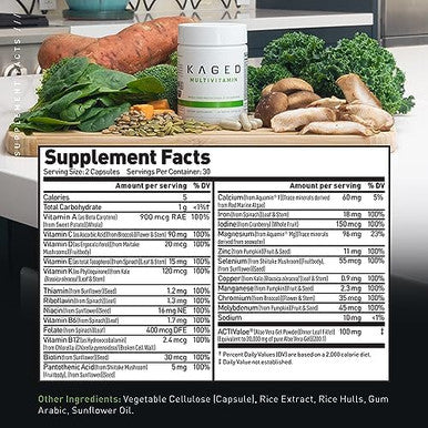 Kaged Multivitamin With Whole Foods Organic Fruits & Veggies Plant Based Vegan Multivitamin For Women And Men Vitamin C, D, E, B12 60 Servings