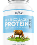 Revive Naturals Multi Collagen Protein Capsules - 120 Count - Types I II III V & X - Hydrolysed Grass Fed Bovine Wild Caught Marine & Free-Range Chicken Made with Hyaluronic Acid & Vitamin C by Revive Naturals