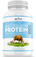 Revive Naturals Multi Collagen Protein Capsules - 120 Count - Types I II III V & X - Hydrolysed Grass Fed Bovine Wild Caught Marine & Free-Range Chicken Made with Hyaluronic Acid & Vitamin C by Revive Naturals