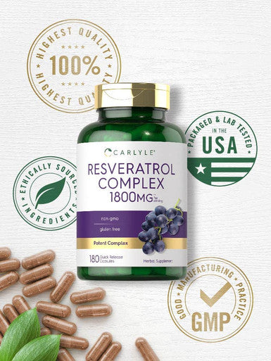 Carlyle Resveratrol Supplement 1800Mg | 180 Capsules | Non-Gmo & Gluten Free | Potent Complex