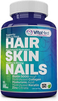 Hair Skin And Nails Vitamins - Collagen Pills For Hair Growth, Biotin 5000Mcg To Strengthen Nails And Glowing Skin, Hyaluronic Acid, Vitamin C, E, B6, Keratin Hair Treatment (60 Tablets)