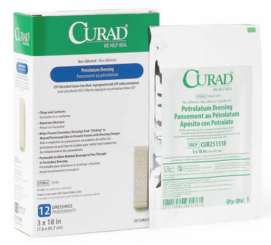 Curad Sterile Latex Petrolatum Gauze Dressing 3" x 18" (Pack of 72)