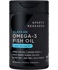 Sports Research Triple Strength Omega 3 Fish Oil Burpless Fish Oil Supplement w/EPA DHA Fatty Acids from Wild Alaskan Pollock Heart Brain Immune Support for Men Women 1250 mg 180 ct