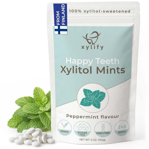 Xylitol Mints for Oral Care - Apple flavor, with Xylitol and Erythritol, Sugar Free Candy, Happy Teeth dental mints from Finland, 5 oz - 265 mints